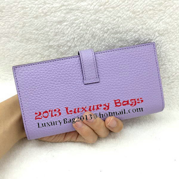 Hermes Bearn Japonaise Bi-Fold Wallet Litchi Leather A208 Lavender