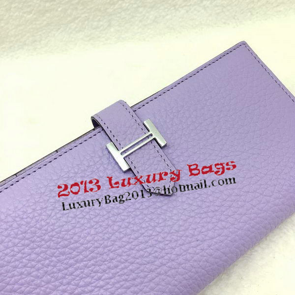 Hermes Bearn Japonaise Bi-Fold Wallet Litchi Leather A208 Lavender
