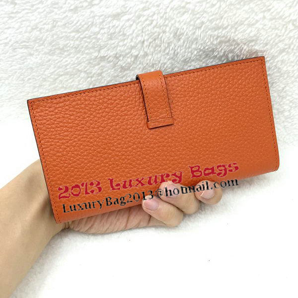 Hermes Bearn Japonaise Bi-Fold Wallet Litchi Leather A208 Orange