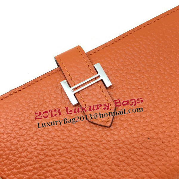 Hermes Bearn Japonaise Bi-Fold Wallet Litchi Leather A208 Orange