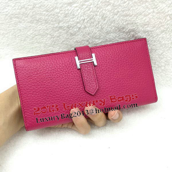 Hermes Bearn Japonaise Bi-Fold Wallet Litchi Leather A208 Rose