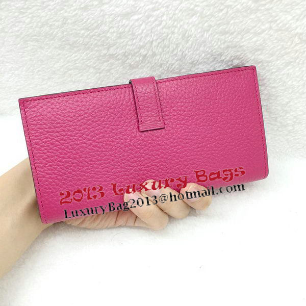 Hermes Bearn Japonaise Bi-Fold Wallet Litchi Leather A208 Rose