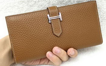 Hermes Bearn Japonaise Bi-Fold Wallet Litchi Leather A208 Wheat