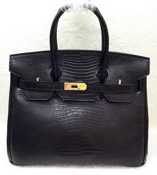 Hermes Birkin 30CM Tote Bags Lizard Leather H30LI Black