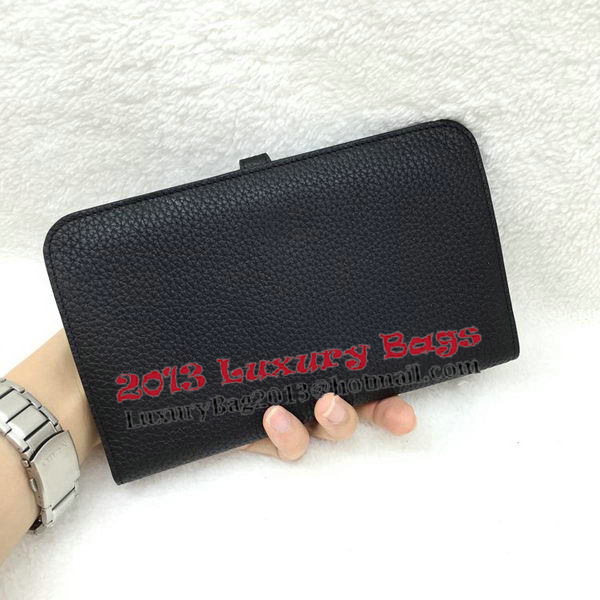 Hermes Dogon Combined Wallet Litchi Leather A508 Black