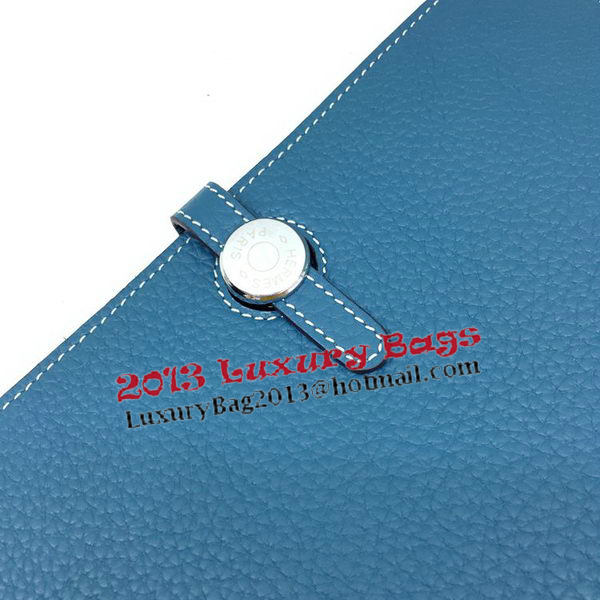Hermes Dogon Combined Wallet Litchi Leather A508 Blue