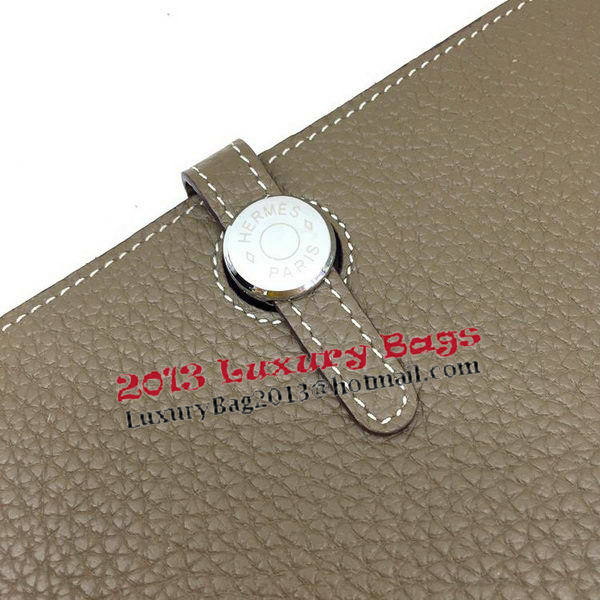 Hermes Dogon Combined Wallet Litchi Leather A508 Khaki