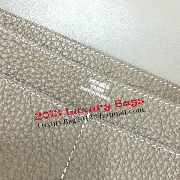 Hermes Dogon Combined Wallet Litchi Leather A508 Khaki