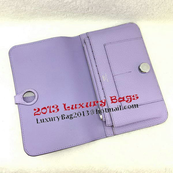 Hermes Dogon Combined Wallet Litchi Leather A508 Lavender