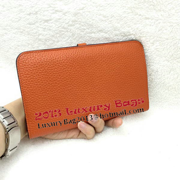 Hermes Dogon Combined Wallet Litchi Leather A508 Orange