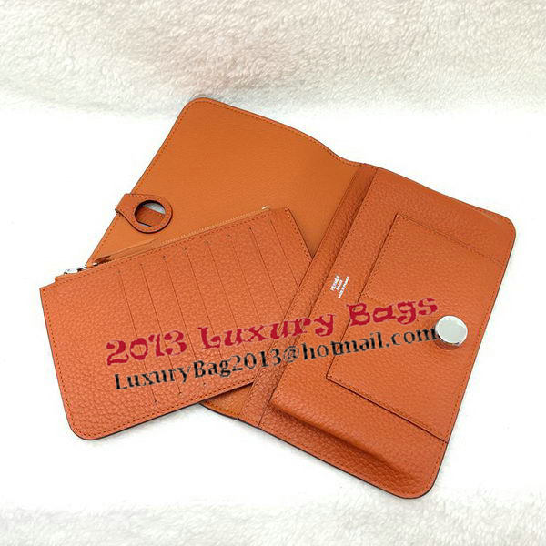 Hermes Dogon Combined Wallet Litchi Leather A508 Orange