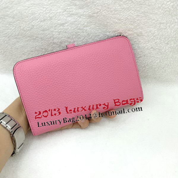 Hermes Dogon Combined Wallet Litchi Leather A508 Pink