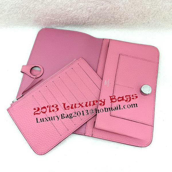 Hermes Dogon Combined Wallet Litchi Leather A508 Pink