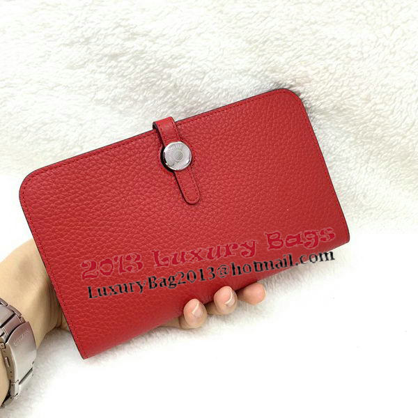 Hermes Dogon Combined Wallet Litchi Leather A508 Red