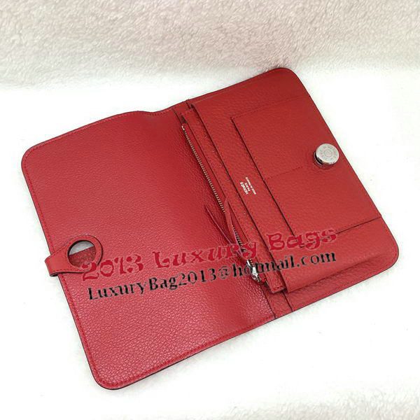 Hermes Dogon Combined Wallet Litchi Leather A508 Red