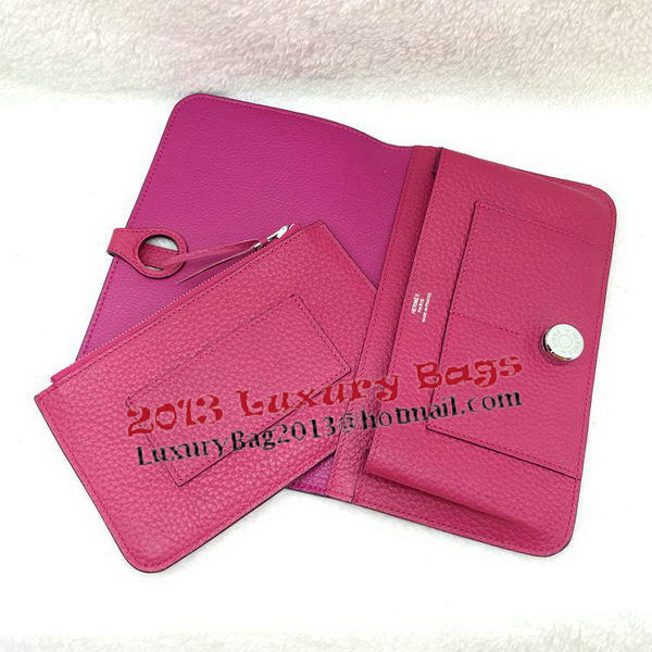 Hermes Dogon Combined Wallet Litchi Leather A508 Rose