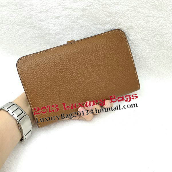 Hermes Dogon Combined Wallet Litchi Leather A508 Wheat