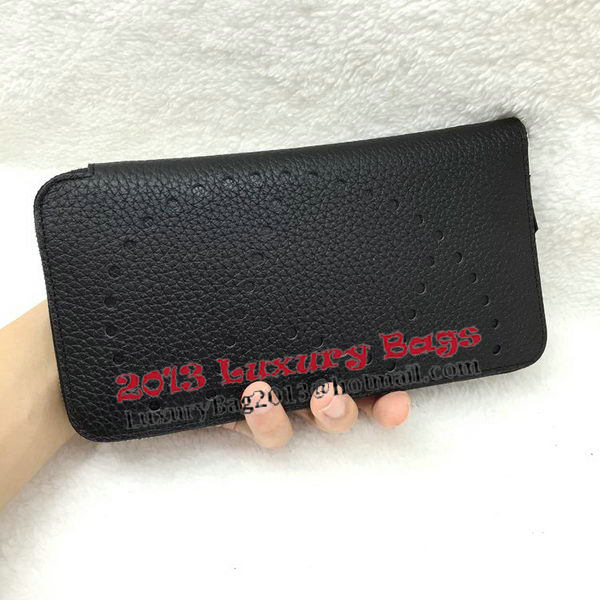 Hermes Evelyn Long Zip Wallet Litchi A808 Black