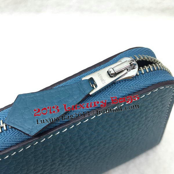 Hermes Evelyn Long Zip Wallet Litchi A808 Blue