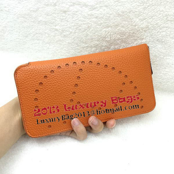 Hermes Evelyn Long Zip Wallet Litchi A808 Orange