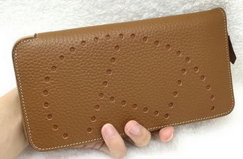Hermes Evelyn Long Zip Wallet Litchi A808 Wheat