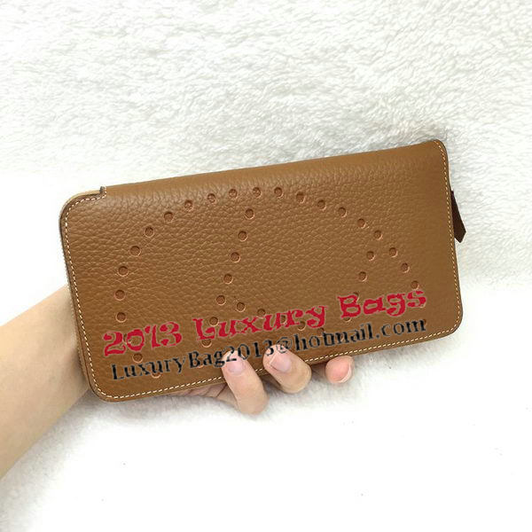 Hermes Evelyn Long Zip Wallet Litchi A808 Wheat