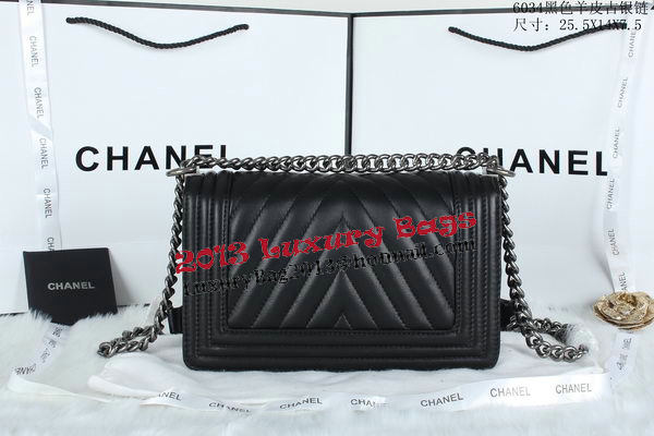Boy Chanel Flap Bag Sheepskin Chevron Quilting A66034 Black