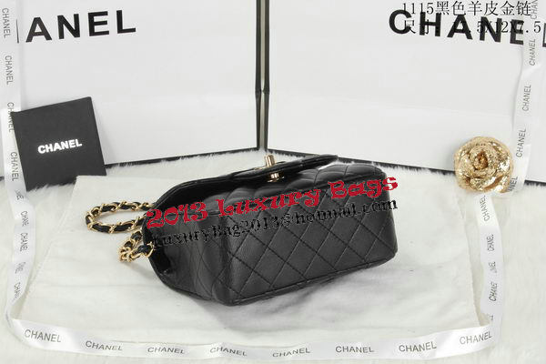 Chanel Classic MINI Flap Bag Black Sheepskin Leather A1115 Gold
