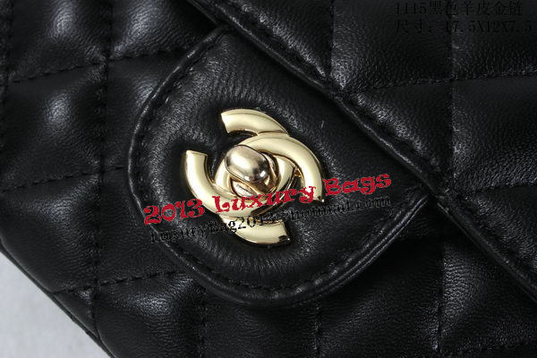 Chanel Classic MINI Flap Bag Black Sheepskin Leather A1115 Gold