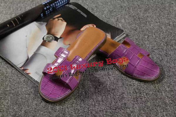 Hermes Slipper Croco Leather HO0451 Purple