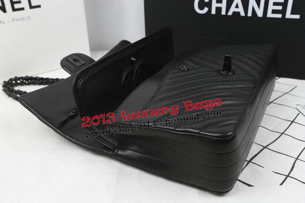 Chanel 2.55 Series Flap Bag Sheepskin Leather Chevron Quilting A1112 Black