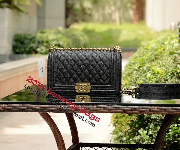 Boy Chanel Flap Shoulder Bags Black Cannage Pattern Leather A67086 Brass