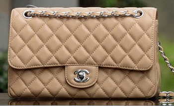 Chanel 2.55 Series Flap Bag Apricot Sheepskin Leather A1112 Silver