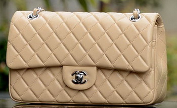 Chanel 2.55 Series Flap Bag Apricot Sheepskin Leather A37586 Silver