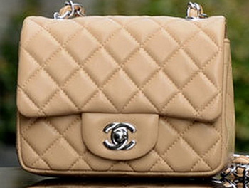 Chanel Classic MINI Flap Bag Apricot Sheepskin A37585 Silver