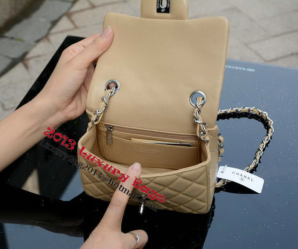 Chanel Classic MINI Flap Bag Apricot Sheepskin A37585 Silver