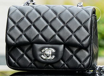 Chanel Classic MINI Flap Bag Black Sheepskin A37585 Silver