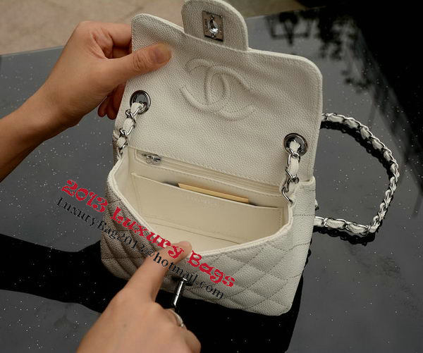 Chanel Classic MINI Flap Bag White Cannage Pattern A1115 Silver