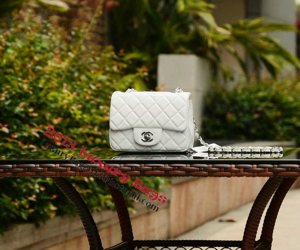Chanel Classic MINI Flap Bag White Sheepskin A37585 Silver