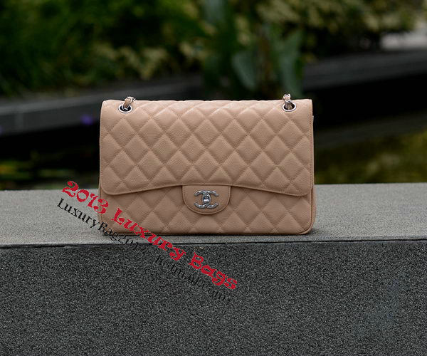 Chanel Jumbo Quilted Classic Flap Bag Apricot Cannage Patterns A58600 Silver