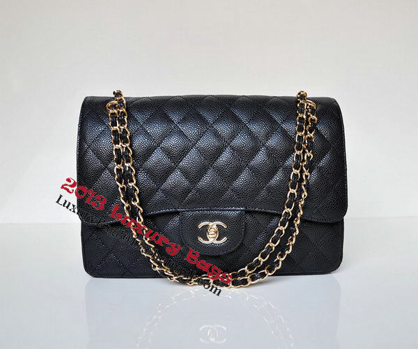 Chanel Jumbo Quilted Classic Flap Bag Black Cannage Patterns A58600 Gold