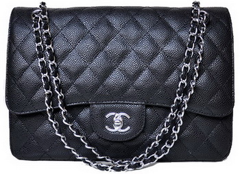 Chanel Jumbo Quilted Classic Flap Bag Black Cannage Patterns A58600 Silver