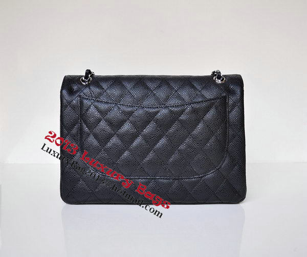 Chanel Jumbo Quilted Classic Flap Bag Black Cannage Patterns A58600 Silver