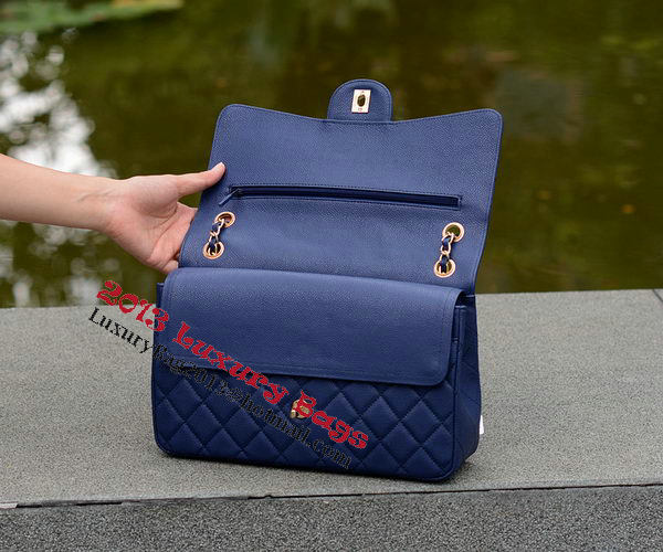 Chanel Jumbo Quilted Classic Flap Bag Blue Cannage Patterns A58600 Gold