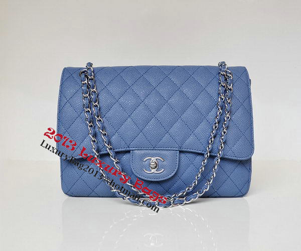 Chanel Jumbo Quilted Classic Flap Bag Blue Cannage Patterns A58600 Silver