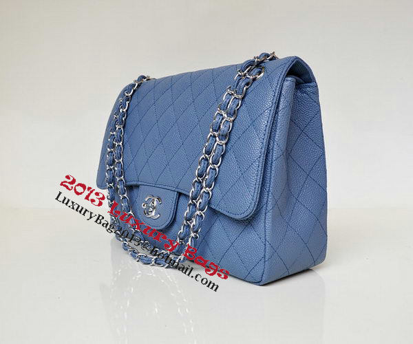 Chanel Jumbo Quilted Classic Flap Bag Blue Cannage Patterns A58600 Silver