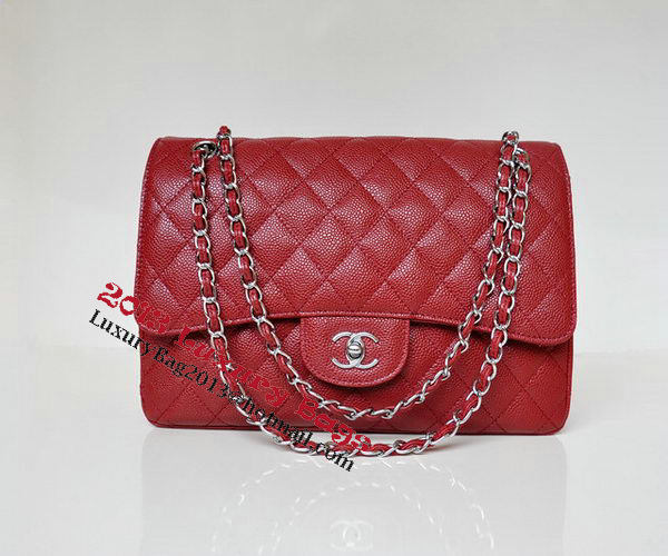 Chanel Jumbo Quilted Classic Flap Bag Burgundy Cannage Patterns A58600 Silver