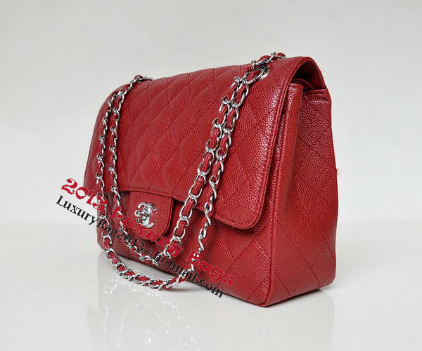 Chanel Jumbo Quilted Classic Flap Bag Burgundy Cannage Patterns A58600 Silver