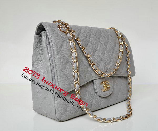 Chanel Jumbo Quilted Classic Flap Bag Grey Cannage Patterns A58600 Gold