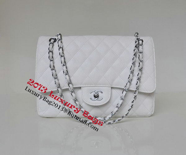 Chanel Jumbo Quilted Classic Flap Bag White Cannage Patterns A58600 Silver